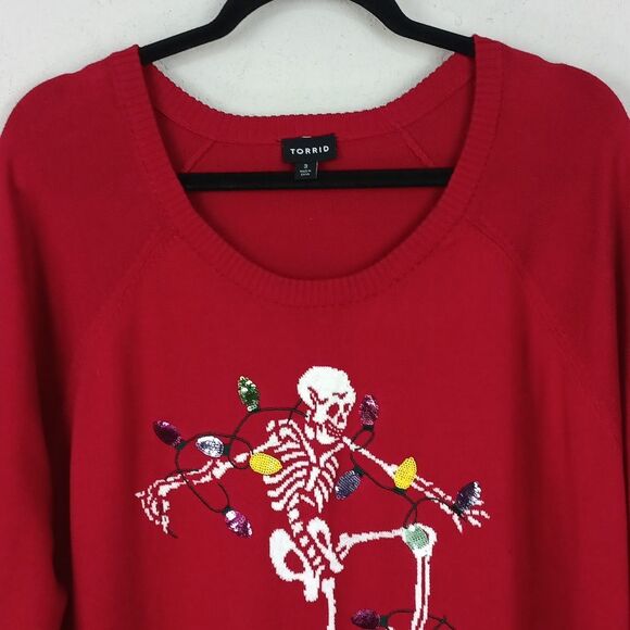 Torrid Womens Red Festive  Christmas Skeleton Sweater sz 3 ( L) - Picture 5 of 12